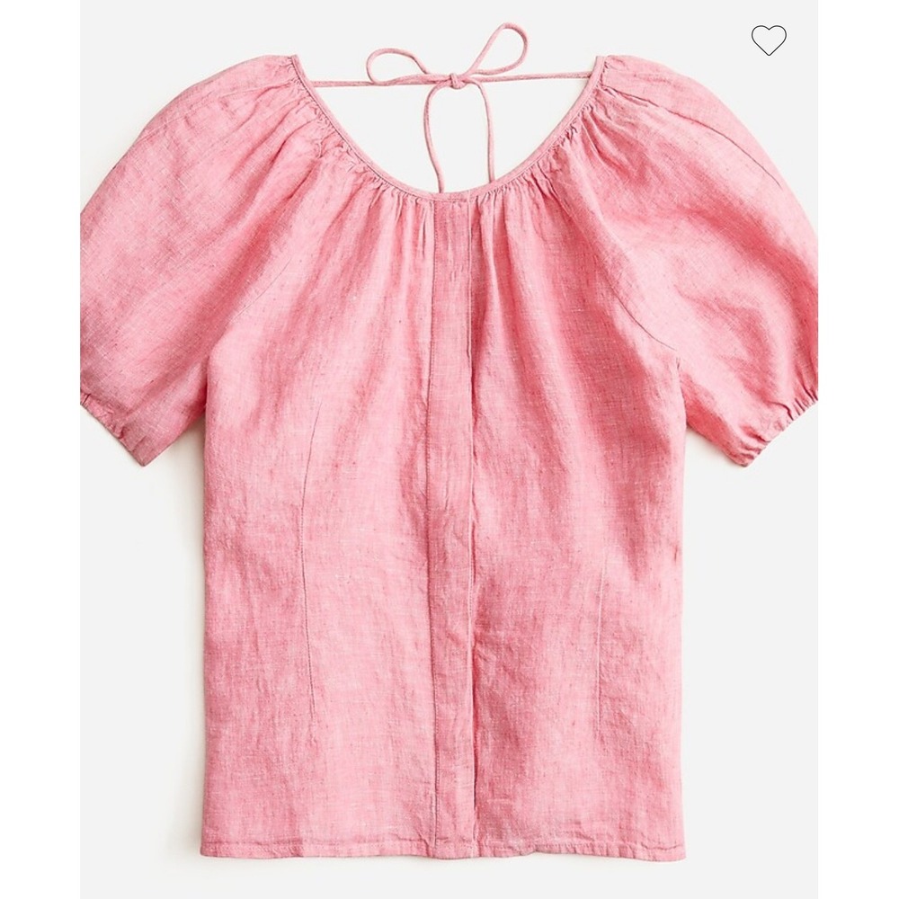 J. Crew NEW Women's Pink 100% Linen V-Back Puff Sleeve Button Down Top Sz 8 - Picture 3 of 9